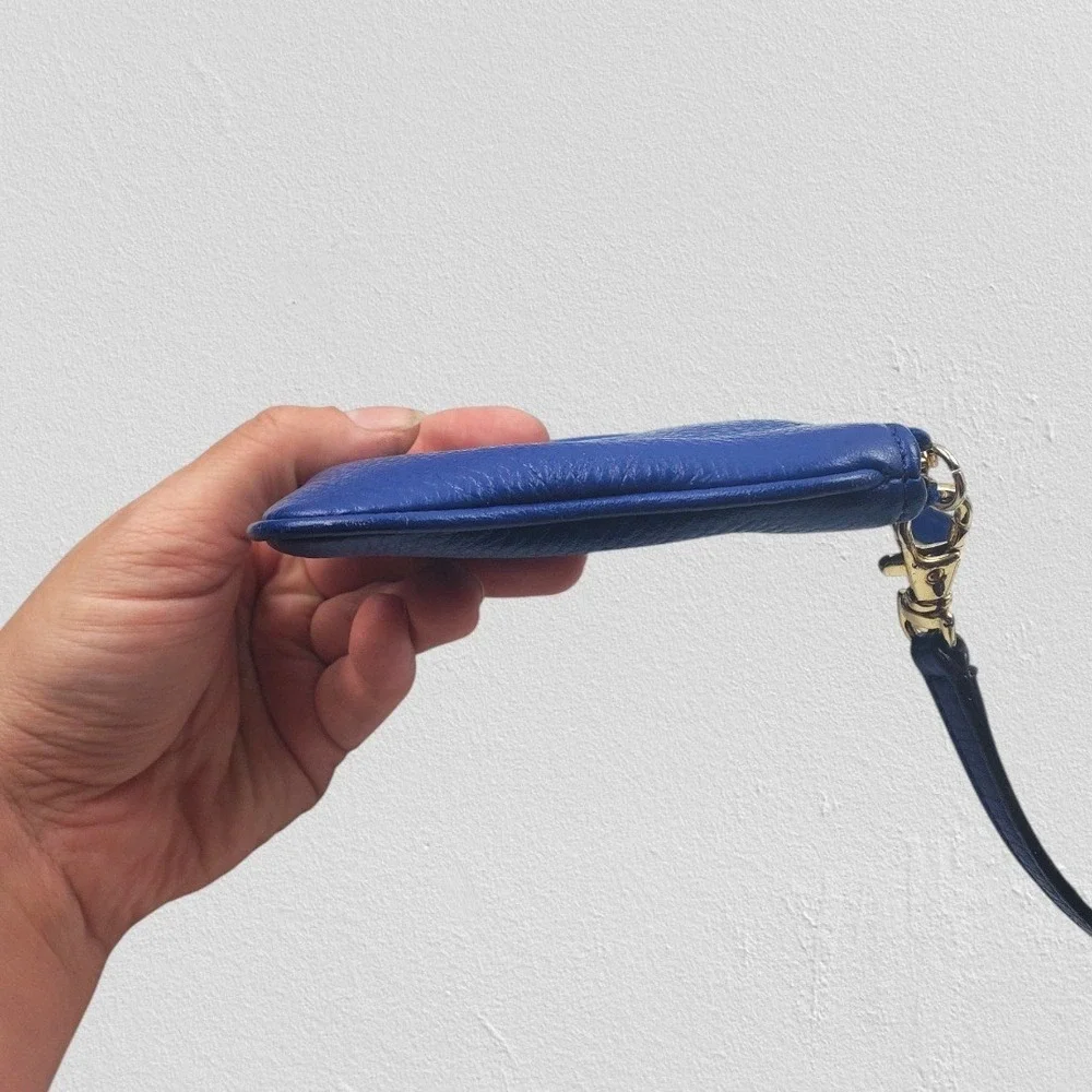 Michael Kors Fulton Cobalt Blue‎ Pebbled Leather Wristlet Gold MK Logo Pouch